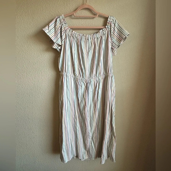 Lane Bryant Linen Blend Pastel Striped  Convertible Off The Shoulder Mid… - Picture 2 of 11